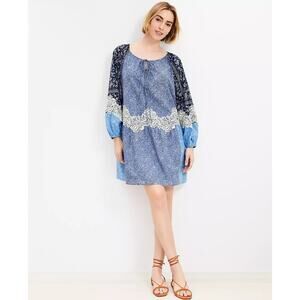Ann Taylor LOFT Women's Lace Paisley Tie Swingy Mini Pocket Dress Size XL Blue